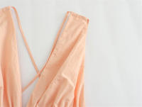 OUWU- 2025 Mujeres Verano Vestido Sin Mangas Moda Dulce Sólido Cuello En V Cintura Elástica Nylon Mujer Elegante Vestidos De Calle Ropa - details 2