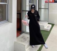 Otoño Invierno Lazy Sle cuello en V letra bordada suelta Casual manga larga sudadera vestido mujeres dulce Sle linterna manga... - details 15