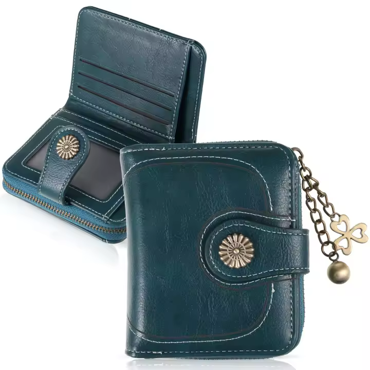 Cera de petróleo Corta de cuero Vintage para Mujeres, Carteras pequeñas, Monedero Lindo, Monedero del Bolso Femenino - 1