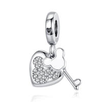 Encanto de Colgante de Corazón Deslizante de Plata 925 Esterlina con Llave Joyería Fina para Manufactura de Joyas - details 0