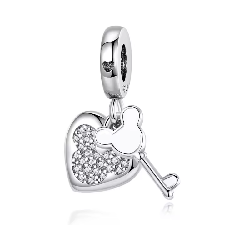 Encanto de Colgante de Corazón Deslizante de Plata 925 Esterlina con Llave Joyería Fina para Manufactura de Joyas - 1