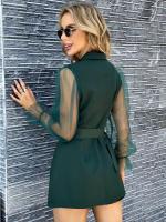 Elegante y elegante Vestido corto de malla para mujer, Blazer de doble botonadura, manga larga, estilo coreano - details 8