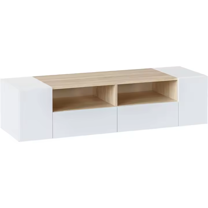 TV, Mueble de Salón, Juego de Muebles, Modelo Tamiko, Acabado en Blanco Artik y Roble Canadiense, Medidas: 138 cm (Ancho) x 36 cm (Alto) 42 cm (Fondo) - 1