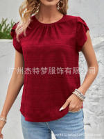 Moda mujer Primavera Verano nueva pétalo redondo elegante rt manga Top - details 4