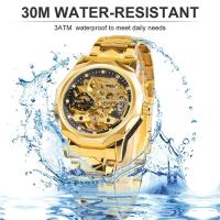 Reloj mecánico automático transparente Forsining 199A de lujo de primera calidad con esqueleto de moda avanzada, correa de acero, relojes antiguos luminosos para hombre - details 3