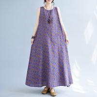 Vestido Maxi de Verano Floral Vintage Cómodo y Suelto con Algodón sin Mangas - details 4
