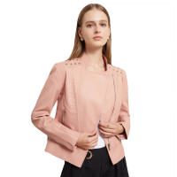 Chaqueta de motociclista de cuero PU para mujer, abrigo ajustado con remaches Punk - details 4