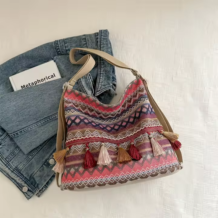 Bolso de Hormigas Étnico para Mujer 2024 Bolso de Viaje Casual con Borla Moda Cruzada para Chicas - 1