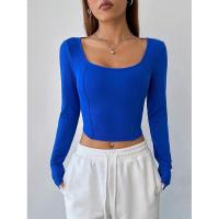 Camiseta con cuello cuadrado para mujer, ropa corta y coqueta, tops azules sexys, reseñas coreanas, moda Haruku - details 3