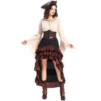 Disfraz de batas de flamenca de Halloween: Un vestido largo de la Reina Pirata con cintura ceñida y hojas de loto - details 7