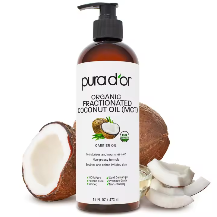 PURA D'OR 16 Oz COCO FRACCIÓN BIO MCT 100% puro natural Certificado USDA Aceite portador prensado en frío Sin perfume, hexano - 1