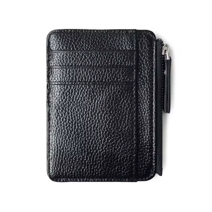Cartera de Color sólido con textura para hombre, tarjetero de PU con cremallera, Mini monedero - 1