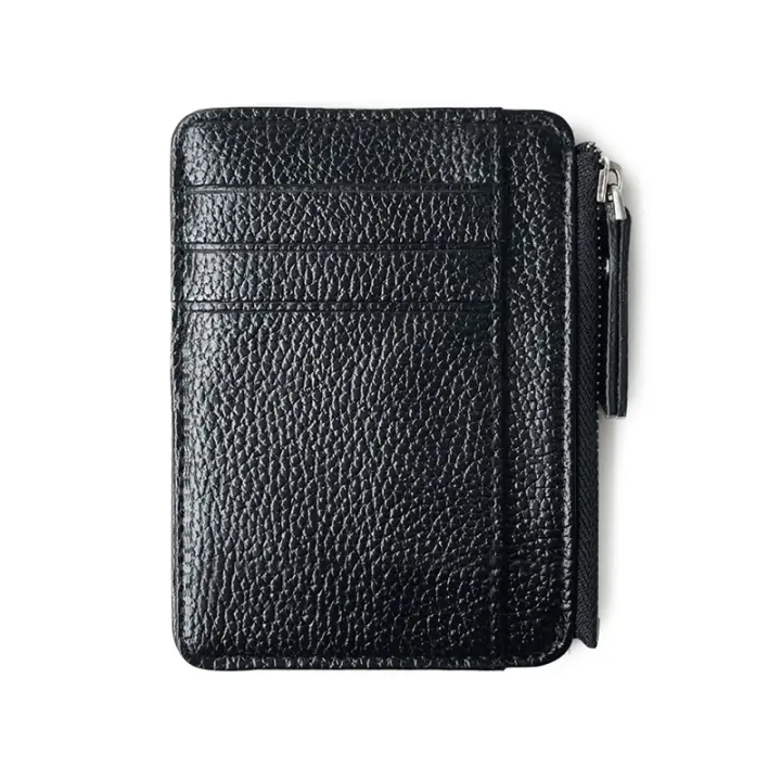 Cartera de Color sólido con textura para hombre, tarjetero de PU con cremallera, Mini monedero - 1