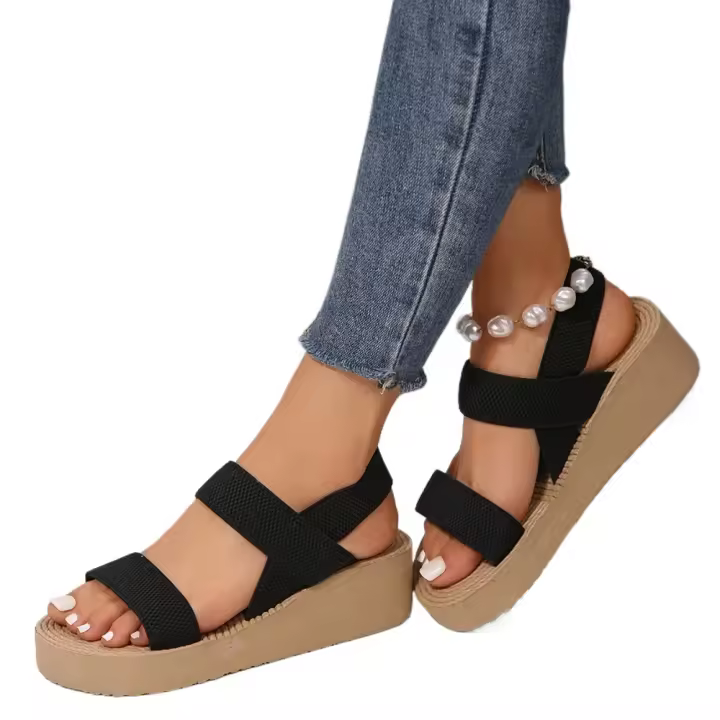 Sandalias minimalistas de cuña para mujer, sandalias informales con plataforma de suela gruesa y punta abierta, sandalias con tira en el tobillo - 1