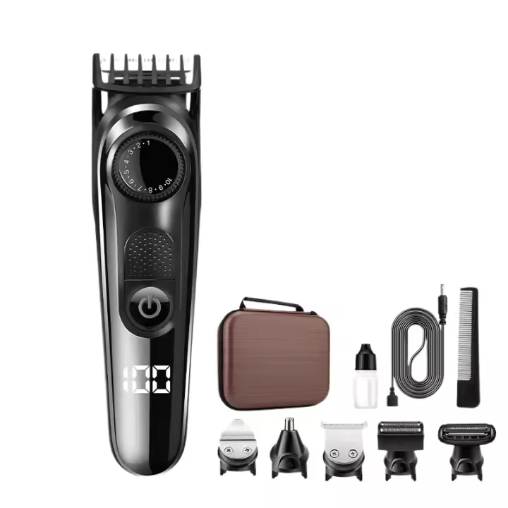 Juego de maquinillas de afeitar, corte de pelo con maquinilla de afeitar, atenuador de cabello, corte de pelo multifuncional especial para peluquería, grabado, empuje eléctrico y cortapelos de nariz - 1