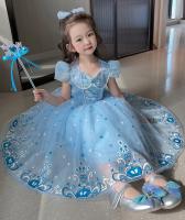 Vestido de princesa de lentejuelas de verano para niños, disfraz con estampado azul, vestido elegante de Reina de la nieve para niñas, regalo de cumpleaños para niños - details 17