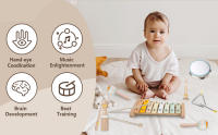 Instrumentos musicales para bebés-Montessori juguetes de madera para niños pequeños 1-3, juego de instrumentos de percusión de colores neutros con xilófono bohemio moderno para niños preescolares educativos 3+ - details 2