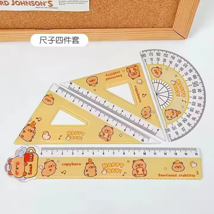 Juego de reglas de dibujos animados Kawaii de capibara de anime 2024, juego de transportador triangular de papelería para estudiantes con dibujos animados, regalos para niños - 1