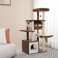 Muebles de madera modernos de la torre del gato, soporte del árbol del gato, 51,3 pulgadas con un túnel columpio de hamaca - details 5