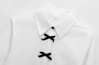 TRAFZA, camisas informales de otoño para mujer, blusa lisa de manga larga con cuello vuelto y lazo decorativo de un solo pecho, blusa de moda para mujer de 2 colores - details 6