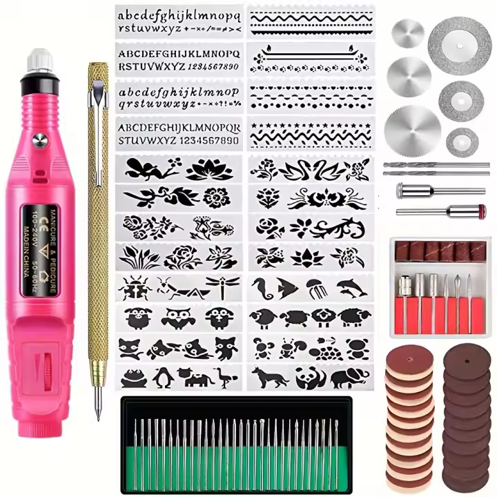 108PC Mini Control de Velocidad Eléctrico para Tallado y Grabado en Madera, Set de Amoladora Eléctrica Pequeño Taladro Eléctrico Herramienta de Tallado DIY - 1