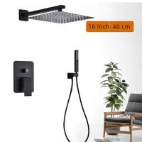 Grifo de ducha empotrado, conjunto completo de ducha de mano, sistema de lluvia, cabezal de ducha, cascada, cuadrado - details 0