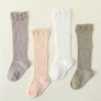 6 Pares De Medias Largas Para Niñas Infantiles Con Patrón Sólido Y Diseño De Agujeros En Malla Para Bebés Y Niños De 1-2 Años - details 1