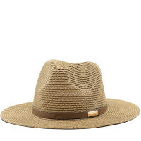 Sombrero de Sol de paja con correa para hombre y mujer, sombrero de ala ancha para vacaciones, playa, verano, UV, Panamá, venta al por mayor - details 4