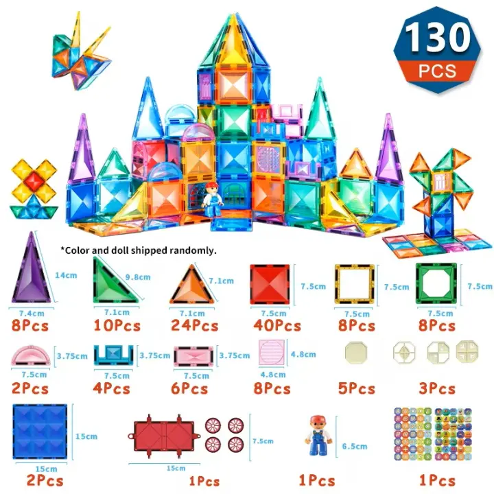 Juego de construcción de azulejos magnéticos para niños, juguete de construcción de 130 piezas, bloques magnéticos, azulejos Montessori, juguetes educativos, regalos - 1
