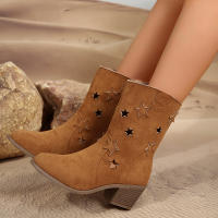 Botas nuevas de otoño e invierno para mujer, tacón grueso puntiagudo hueco en forma de estrella, retro - details 7