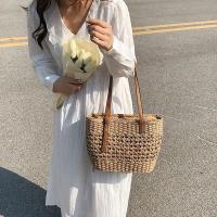 Bolso de paja hueco francés, tejido a mano, bolso de hombro para vacaciones en la playa, gran capacidad, versátil de color sólido - details 6