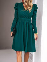 Vestido elegante de manga larga con cuello en V para mujer, ropa de calle de Color sólido, moda de viaje, otoño e invierno, 2023 - details 23