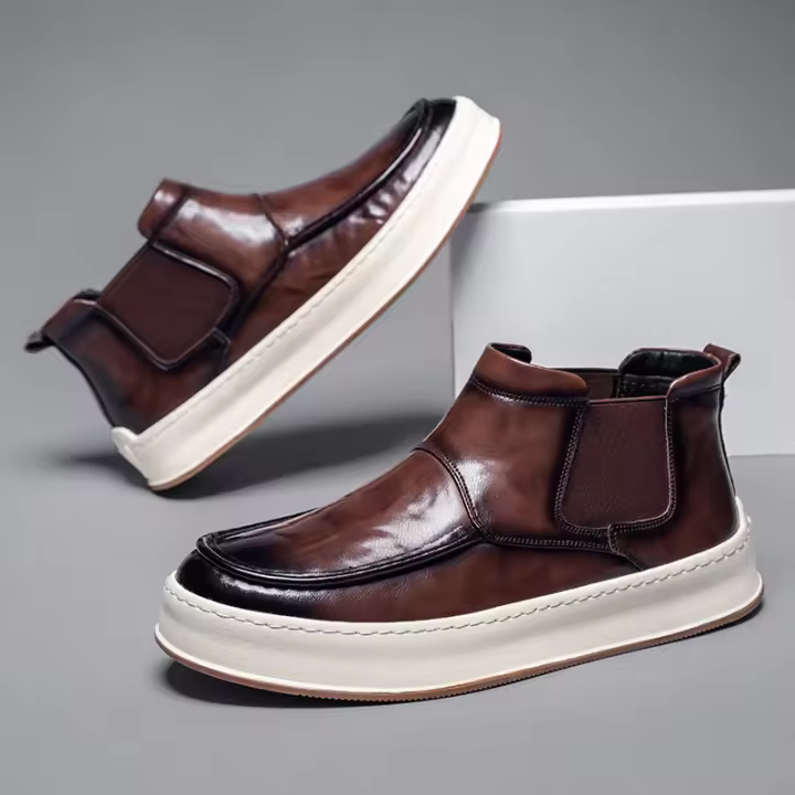 Botas Chelsea versátiles de alta gama, zapatos casuales de suela blanda de cuero de moda para hombre - 1