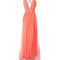 Vestido De Noche Sexy Sin Espalda Con Tirantes Finos Y Escote En V Profundo Y Abertura Alta Naranja - details 1