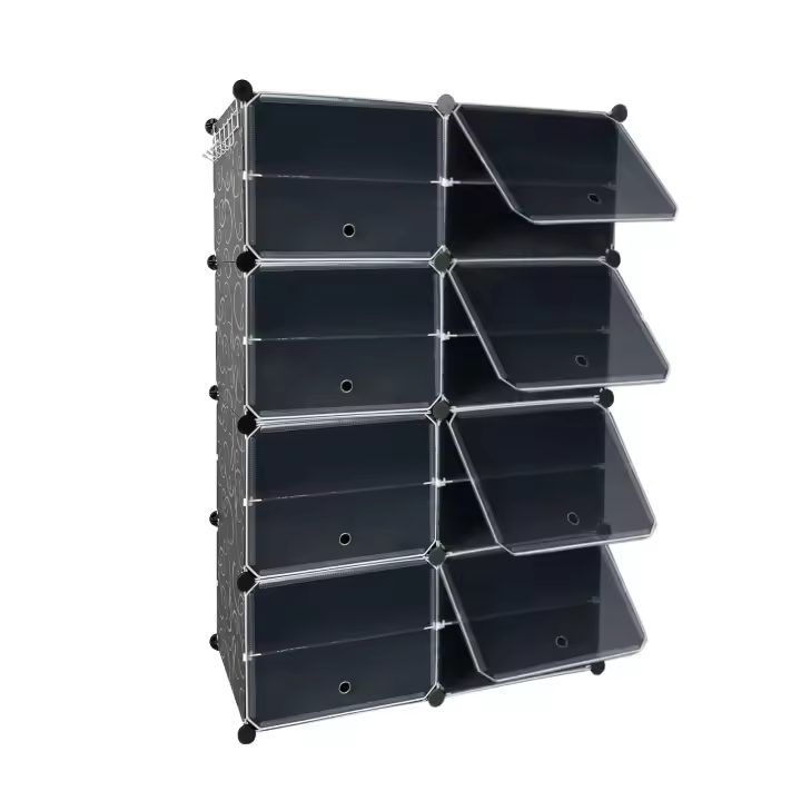 UISEBRT-Zapatero de 2x4 niveles DIY con puerta, organizador de plástico PP con protección antivuelcos para pasillo y dormitorio - 1