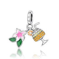 Colgante con cuentas de plata de ley 925, colgantes de flores con copa de cóctel, pulsera Original para hacer joyas, regalo del Día de San Valentín - details 0