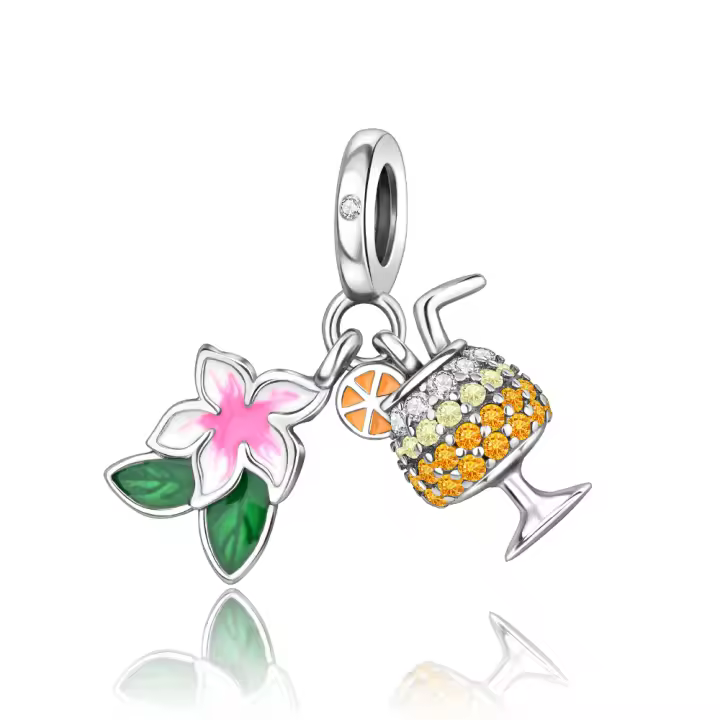 Colgante con cuentas de plata de ley 925, colgantes de flores con copa de cóctel, pulsera Original para hacer joyas, regalo del Día de San Valentín - 1