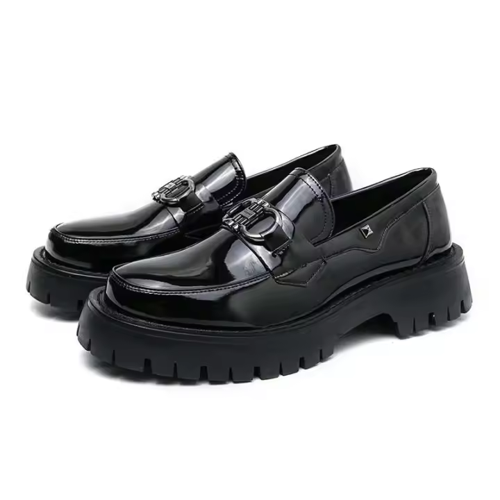 Zapatos casuales de cuero de vestir de diseñador para hombre, fáciles de usar, talla grande, nueva punta redonda alta - 1