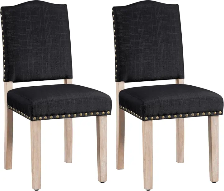 2PCS de Sillas de Comedor de Respaldo Alto, Sillas de Cocina, Patas de Madera Maciza, Diseño Clásico, Reposabrazos con Botones de Bronce y Asientos Acolchados Beige - 1