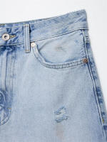 ZOCI- pantalones cortos de mezclilla informales Retro para mujer, pantalones cortos de pierna recta con agujeros antiguos, vaqueros holgados de vaquero, ropa de calle femenina, novedad de 2025 - details 5