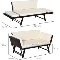 Ratán Convertible de 2 Plazas Cama Individual con Respalones Acolchados y Sofá Doble para Exterior Jardín Patio Terraza 129x63x67 cm Beige - details 4