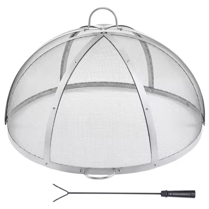 SucceBuy Pantalla antichispas para hoguera redonda 36, cubierta metálica de acero reforzada y resistente, tapa para hoguera al aire libre, cubiertas superiores de fácil apertura redondas con asa de anillo para fogatas de patio al aire libre en el patio tr - 1