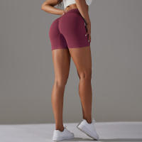 Hamidou pantalones cortos deportivos para mujer, Shorts de Yoga con cintura cruzada, gimnasio, entrenamiento, correr, cintura alta, realce de cadera, sin costuras, Fitness - details 68