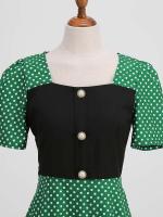 Women summer casual polka dot print short sleeve a line party vintage elegant midi dress - details 21