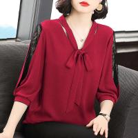 Blusas estilo Primavera Verano para mujer, Tops informales con pajarita y media manga de encaje, Blusas holgadas DF4275 - details 3
