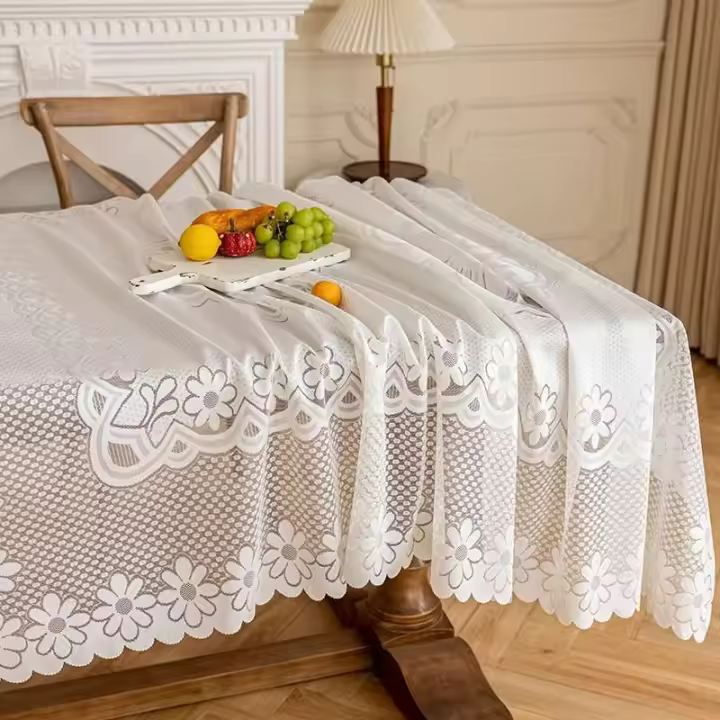 Tela ENCE retro blanca, mesa, cocina, cena, mantel, decoración del hogar y salón - 1