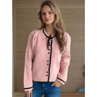 Elegante con cuello redondo y top de ganchillo a rayas sueltas para mujer - details 7