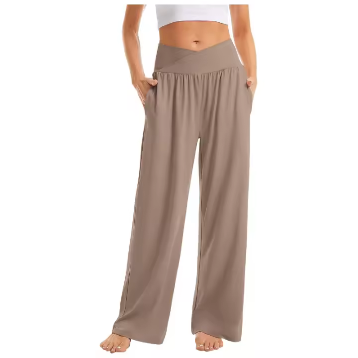 Moda Pantalones De Algodón Y Lino Para Mujer Estilo Casual Cintura Baja De Temporada Todo El Año Pantalones Rectos Caídos De Pierna Ancha Color Sólido De Media Altura - 1
