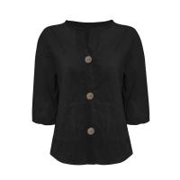 Camiseta de verano "Mujer 2025 con cuello en V, lino y algodón, holgada y transpirable, estilo boho-chic - Moda informal y elegante" "Mujer con cuello en V, algodón, transpirable, - Moda" - details 2