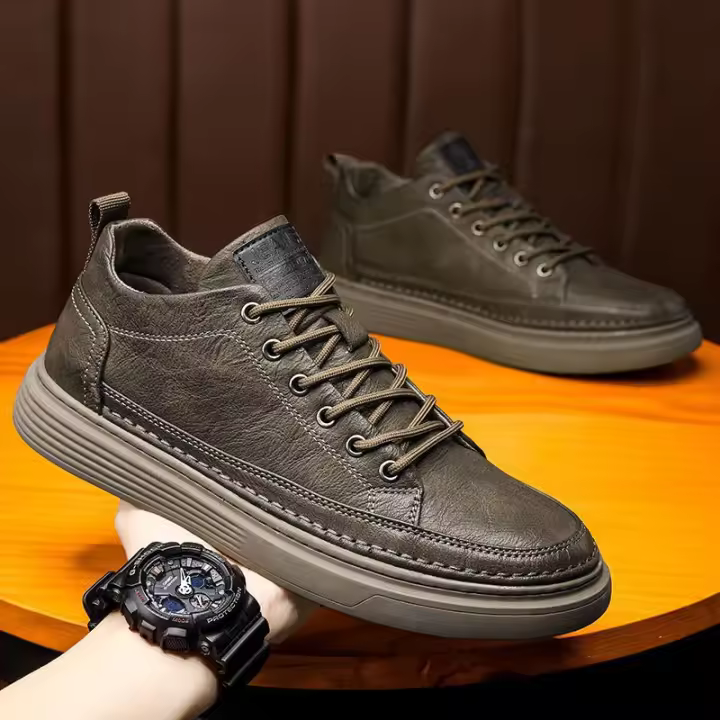 Zapatos De Cuero Casuales Para Hombres, Nuevos Zapatos Negros Zapatos De Tablero Para Hombres - 1